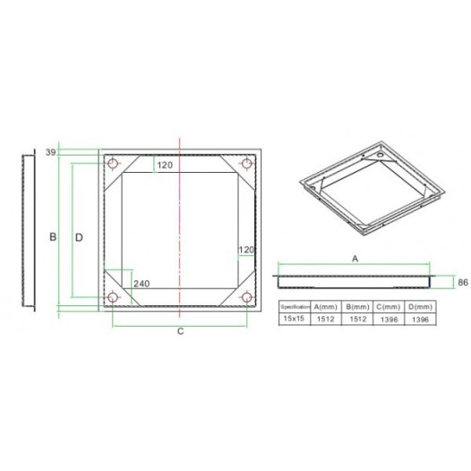 Cadre de fosse 1500x1500 mm pour balance Milliot TF-1515