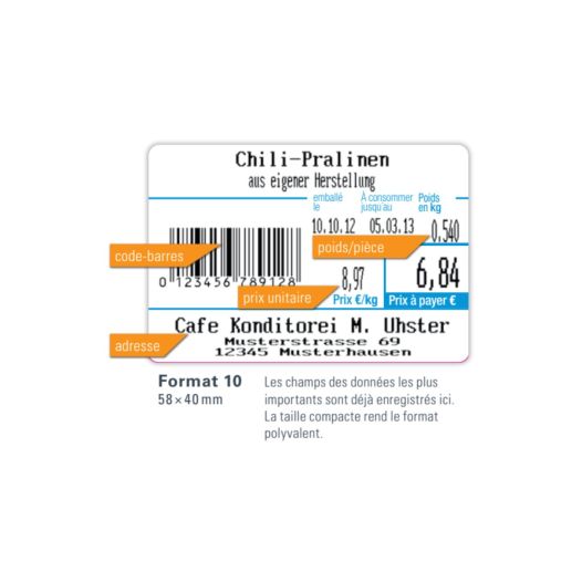 Etiquettes CAS pour balance CL5200N, Format 10, dimensions 58x40 mm