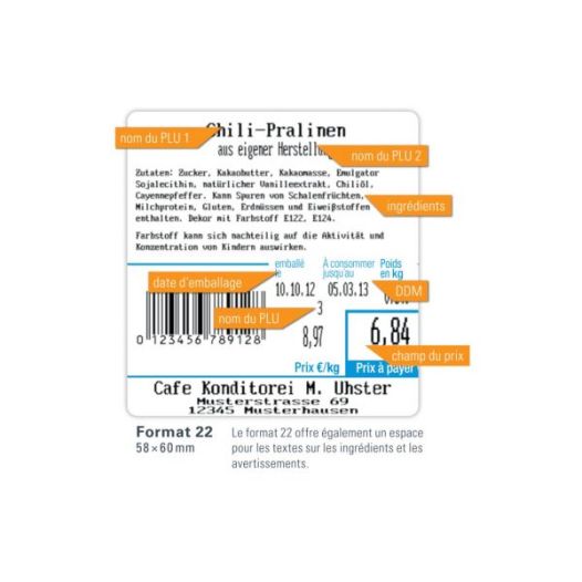 Etiquettes CAS pour balance CL5200N, Format 22, dimensions 58x60 mm