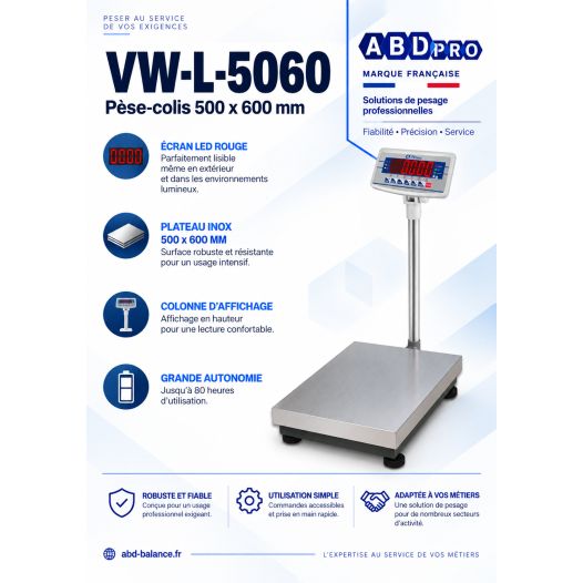 Pèse-colis ABDPRO portée 150kg / précision 10g - plateau 500x600mm