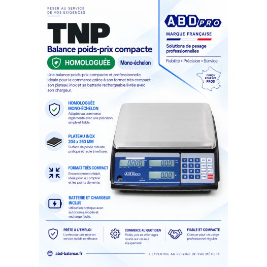 Balance poids-prix compacte ABDPRO. Version 15kg/5g. Homologuée.