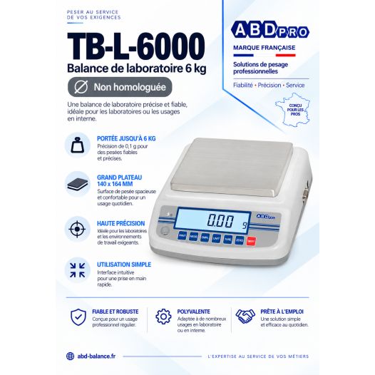 Nouvelle balance de laboratoire ABD PRO, portée 6 kg et précision 0.1g